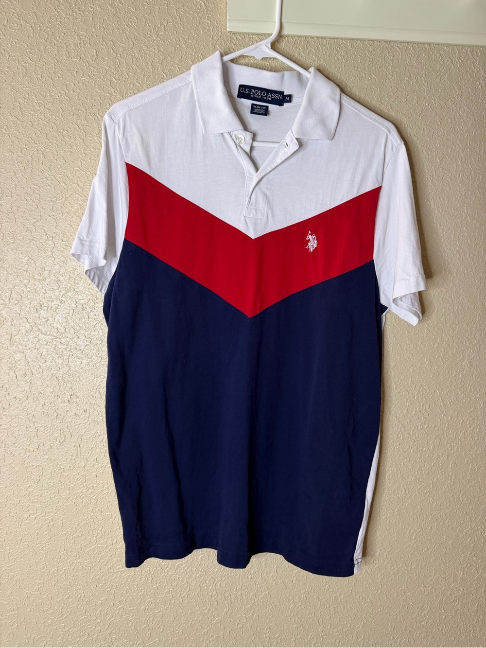 U.S. Polo Assn. White Red Navy Chevron Polo Shirt
